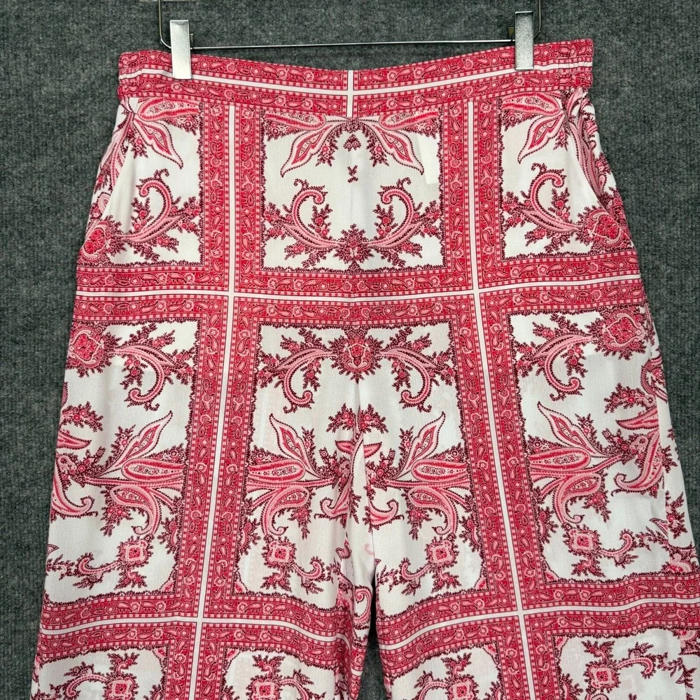 Michael Michael Kors Pants Womens Large Pink Print Wide Leg Crop Palazzo Pull On